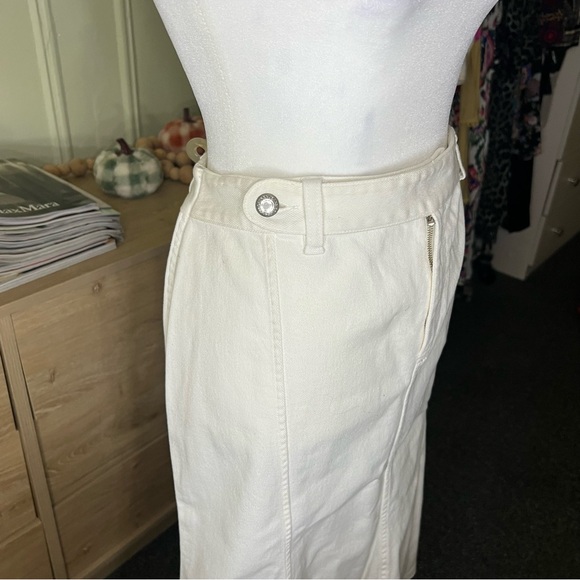 RALPH LAUREN White Jean Denim A-Line Circle Flare Knee-Length Cotton Skirt M-L - Picture 6 of 16